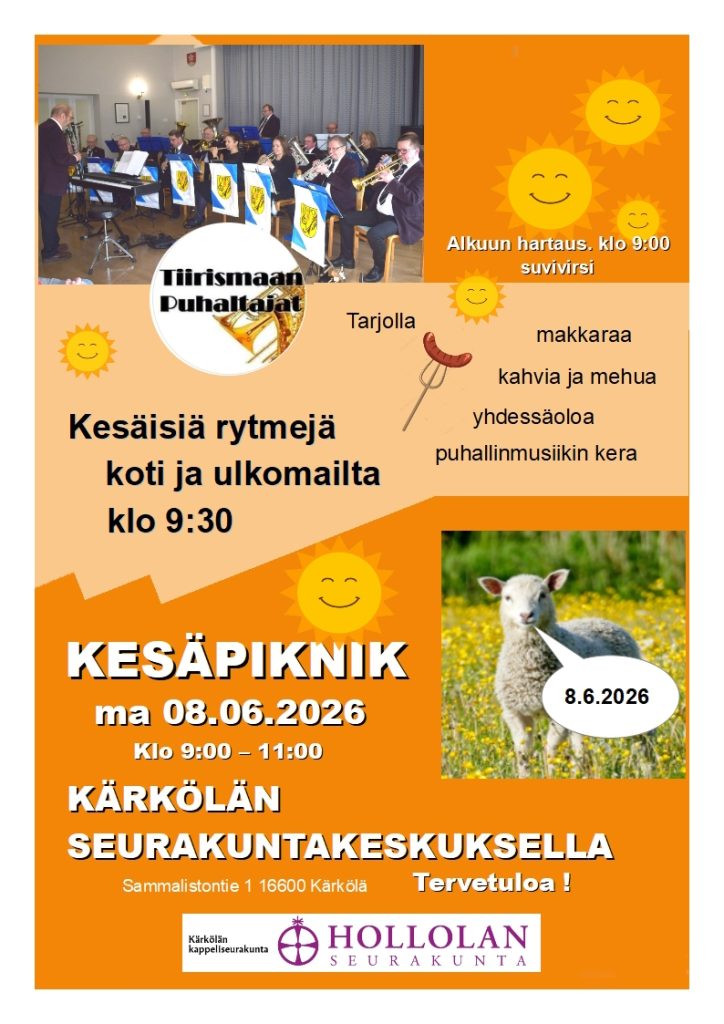Viihdekonsertti Kärkölän seurakuntakeskuksessa 8.6.2026. Mainos.